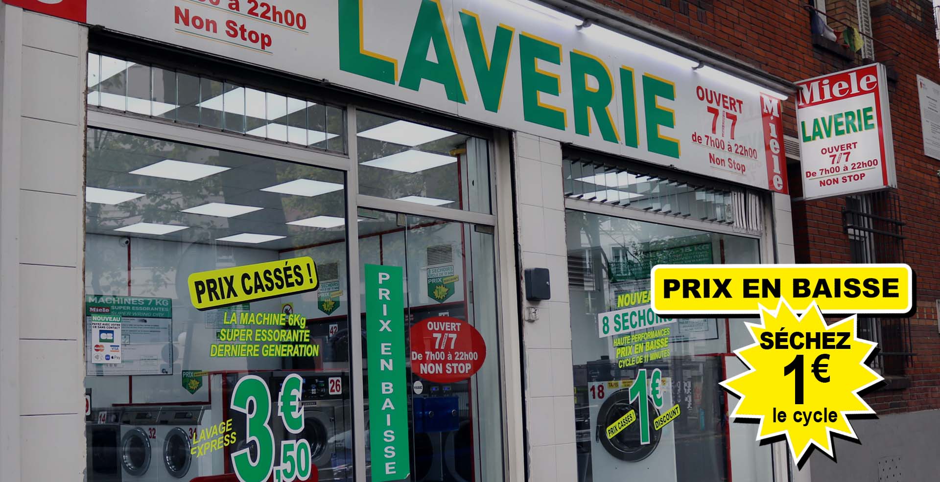 Laverie Automatique avenue Simon Bolivar 75019 Paris, 8 Machines à laver et 8 séchoirs